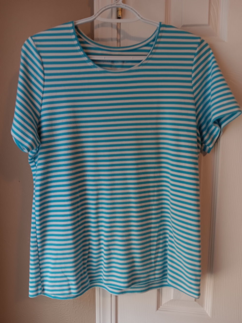 Rebecca Malone Striped Short-Sleeve Tee in Aqua and White